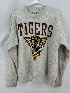 Vintage LSU Tigers Sweatshirt Gray Graphic Crewneck Pullover Made in USA Large